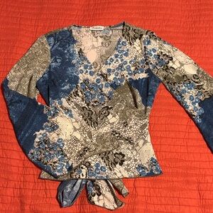 Blue and Cream Women's Top